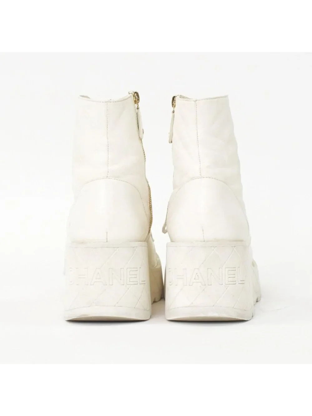 Chanel CC Logo Combat Boots Sneakers White